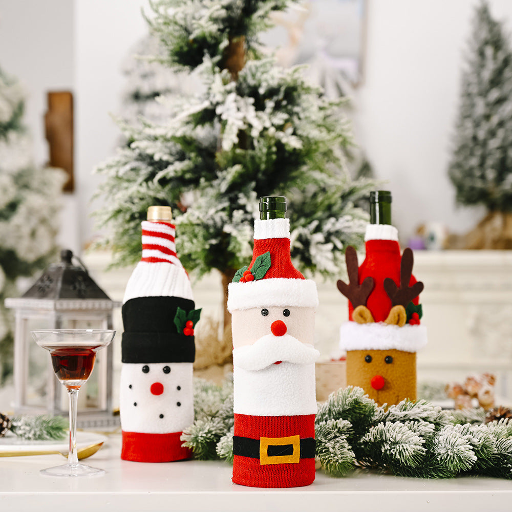 Wholesale Christmas Decoration Knitted Flannel Cartoon Wine Bottle Cover